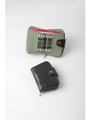 Cengiz Pakel Küçük Boy Desenli Kadın Cüzdan/portföy - 65308 - Siyah/yeşil