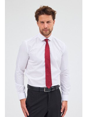 Beyaz Yarım Italyan Yaka Uzun Kol Easy To Iron Slim Fit Pamuklu Gömlek 1004255301