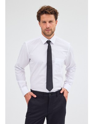 Beyaz Sert Yaka Uzun Kol Easy To Iron Comfort Fit Pamuklu Gömlek 1004255300