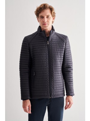 Koyu Lacivert Dik Yaka Tam Astar Casual Slim Fit Kapitone Dolumlu Mont 1007255264