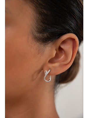 Gümüş Kristal Taş ve Kavisli Form Detaylı 925 Ayar Gümüş Küpe 95