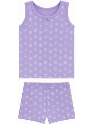 Kız Çocuk Emprime Desenli Atlet Şortlu Takım 6'lı Set - Rahat Yazlık Ev Giyim