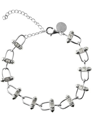 Gümüş Birbirine Bağlantılı Dikdörtgen Halka Detaylı 925 Ayar Gümüş Bileklik 126