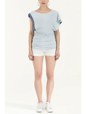 Beyaz Taş Detaylı Düşük Omuz Bluz 18580