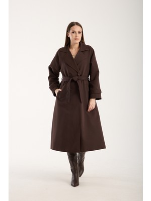 Bolivente Acı Kahve Oversize Astarlı Trençkot