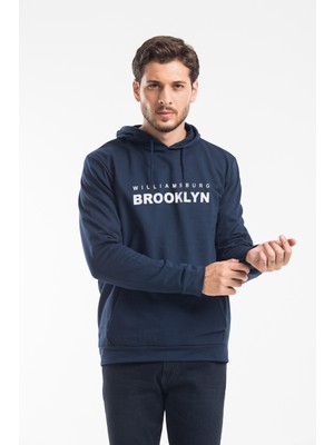 Erkek Kapşonlu Rahat Kalıp Ince Wıllamsburg Brooklyn Baskılı Swetashırt SPR24SW123