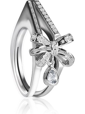 Gümüş Fiyonk ve Kristal Taş Detaylı 925 Ayar Gümüş Yüzük 167