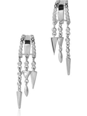 Gümüş Parlak Taş Dizilim Detaylı Kısa 925 Ayar Gümüş Küpe 99