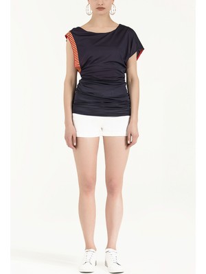 Mor Taş Detaylı Düşük Omuz Bluz 18580