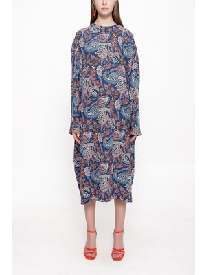 Lacivert Bol Kesim Uzun Elbise 94063