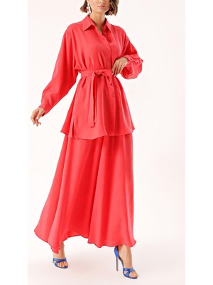 Kırmızı Beli Lastikli Etekli Ikili Takım 12323