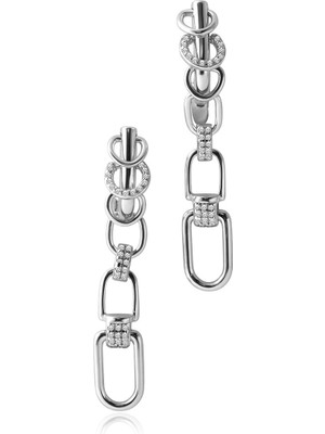 Gümüş Zincir Halka ve Kristal Taş Detaylı 925 Ayar Gümüş Küpe 110