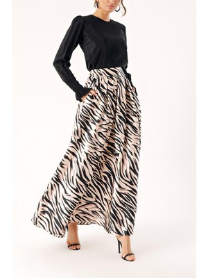 Zebra Desen Lastikli ve Büzgülü Uzun Etek 81274