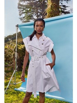 Beyaz Poplin Gömlek Elbise 93528