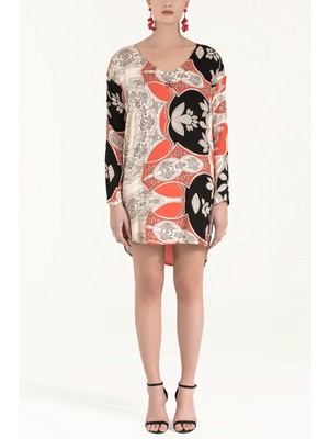 Bej V Yaka Bol Kesim Mini  Elbise 92365