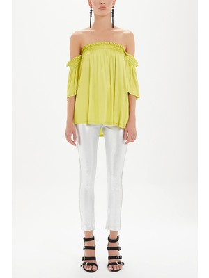 Asit Sarı Lastikli Düşük Omuz Örme Bluz 19702