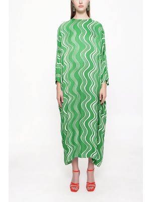 Yeşil Bol Kesim Uzun Elbise 94063