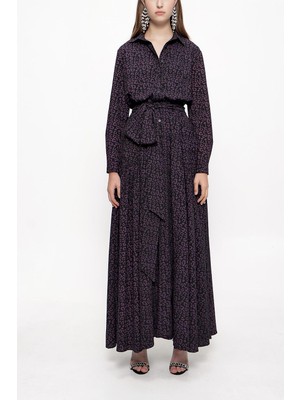 Mor Büzgülü Uzun Gömlek Elbise 94067