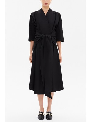 Siyah Anvelop Yaka Midi Elbise 93190