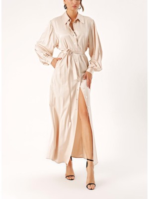 Bej Bol Kesim Gömlek Elbise 94356