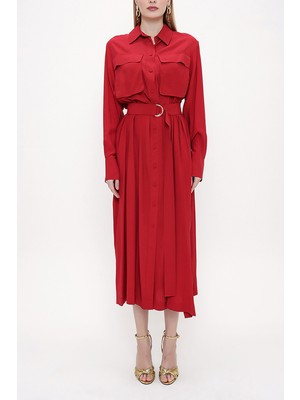 Bordo Kemerli Bol Kesim Elbise 93827