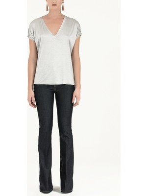 Gri Sırtı Dantelli Bluz 19303