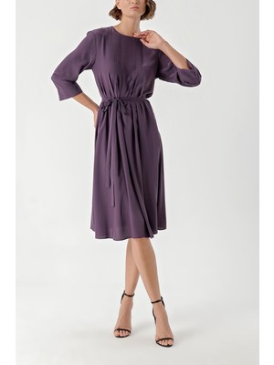 Mor Dikiş Detaylı Bol Kesim Elbise 94276