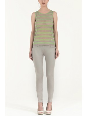 Yeşil Taşlı Kolsuz Triko Bluz 28484