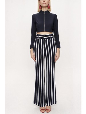 Lacivert Fermuarlı Kısa Bluz 19838