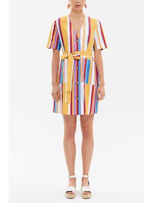 Hardal Kısa Kollu Mini Elbise 92763