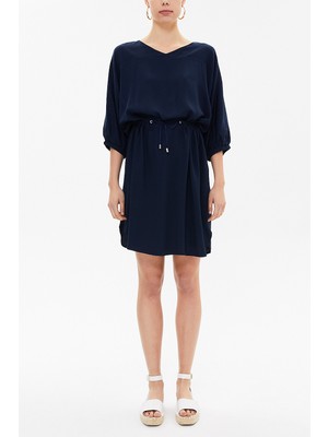 Lacivert Bağcıklı Bol Kesim Mini Elbise 92407