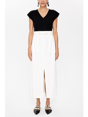 Beyaz Lastik ve Büzgü Detaylı Etek 81089