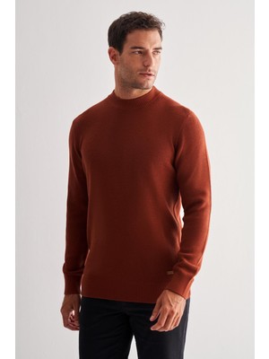 Taba Yarım Balıkçı Yaka Uzun Kol Cepsiz Comfort Fit Casual Pamuklu Triko Kazak 1012255203