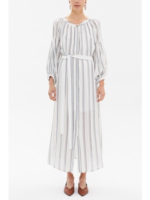 Gri Lastikli Balon Kol Uzun Elbise 92718