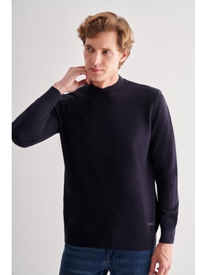 Koyu Lacivert Yarım Balıkçı Yaka Uzun Kol Cepsiz Comfort Fit Classic Pamuklu Triko Kazak 1012255208