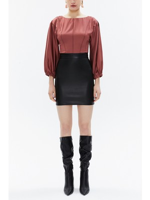 Siyah Yuksek Bel Mini Etek 81147