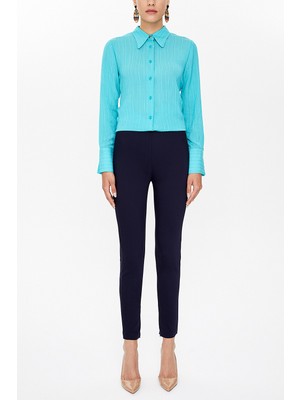 Lacivert Beli Lastikli Tayt Pantolon 41367