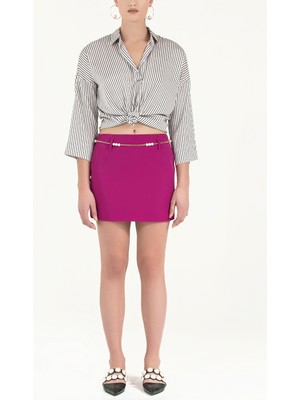 Fuşya Kemerli Mini Etek 80590
