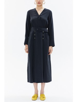 Füme Anvelop Kapama  Kemerli Midi Elbise 93322