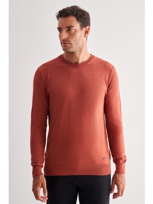 Gül Kurusu Bisiklet Yaka Cepsiz Comfort Fit Classic Pamuklu Triko Kazak 1012255006