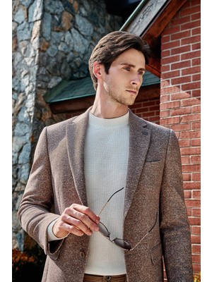 Ekru Uzun Kol Bisiklet Yaka Cepsiz  Slim Fit  Triko 1012255151
