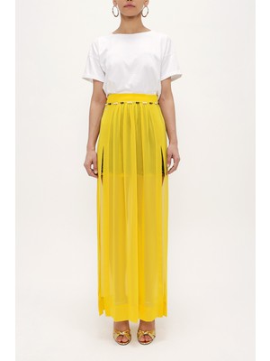 Sarı Aksesuarlıı Şifon Etek 80495