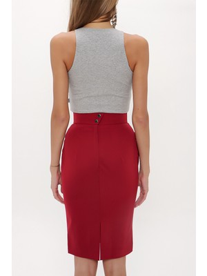 Kırmızı Dar Kesim Kalem Etek 80462