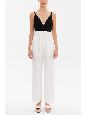 Ekru Bol Kesim Beli Lastikli Pantolon 41369