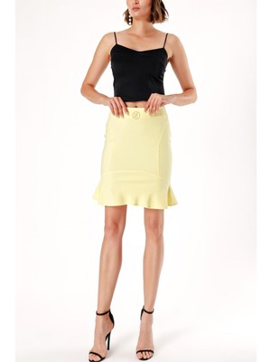 Sarı Volanlı Dar Kesim Mini Etek 80658
