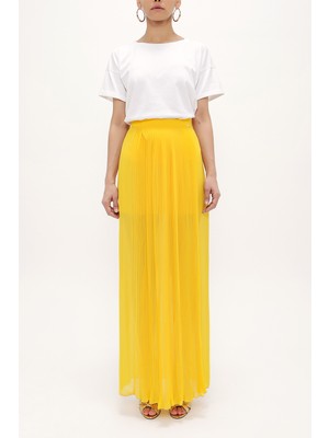 Sarı Piliseli Şifon Etek 80513