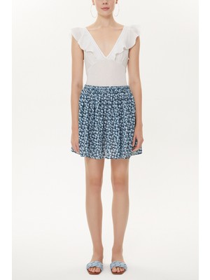 Mavi Desenli Büzgülü Mini Etek 81166