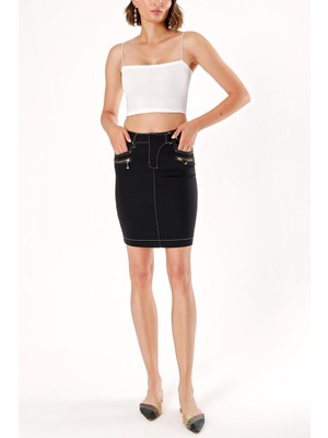 Siyah Fermuar Detaylı Kalem Etek 80542