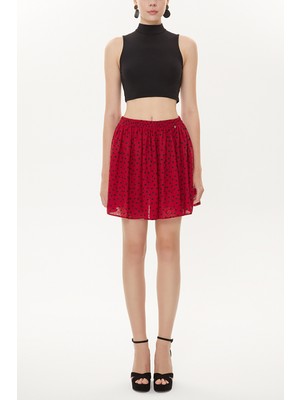 Kırmızı Desenli Büzgülü Mini Etek 81166