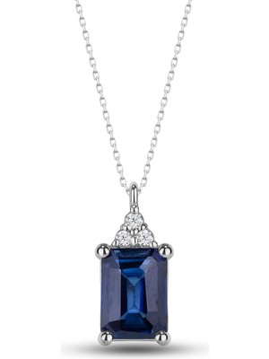 925 Ayar Gümüş Safir Taşlı Pırlanta Detaylı Kolye Kadın Hediyelik Altın Rose Kaplama Seçenekli